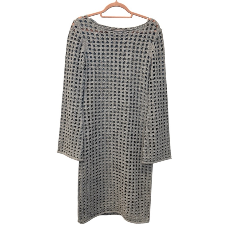 OAK + FORT Gray Open-Knit Long Sleeve Shift Dress